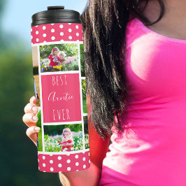 Beste Tante je Foto Collage Rosa und Weiß Thermosbecher