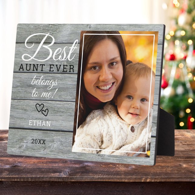 Beste Tante je Geschenk Foto Rustikales graues Hol Fotoplatte (Best Aunt Ever Gift Photo Rustic Gray Wood Plaque
)