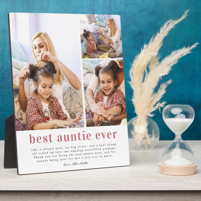 Beste Tante je | Modern Foto Collage Plaque Fotoplatte (Seite)