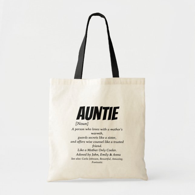 Beste Tante je, Tante Definition individuelle Name Tragetasche (Vorne)