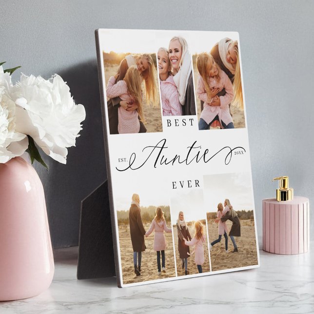 Beste Tante je Tante Script Herzkloppel Foto Colla Fotoplatte (Best Auntie Ever Auntie Script Heart Photo Collage Plaque)