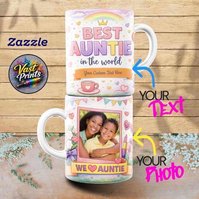 Beste Tante Regenbogenkrone Benutzerdefiniertes Fo Tasse (Best Auntie Rainbow Crown Custom Photo Collage Mug)
