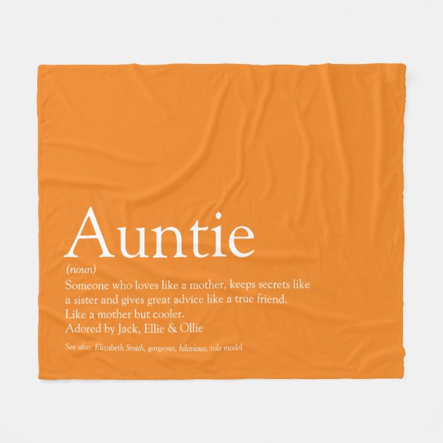 Beste Tante Tante Definition Orange Fun Fleecedecke (Vorderseite (Horizontal))