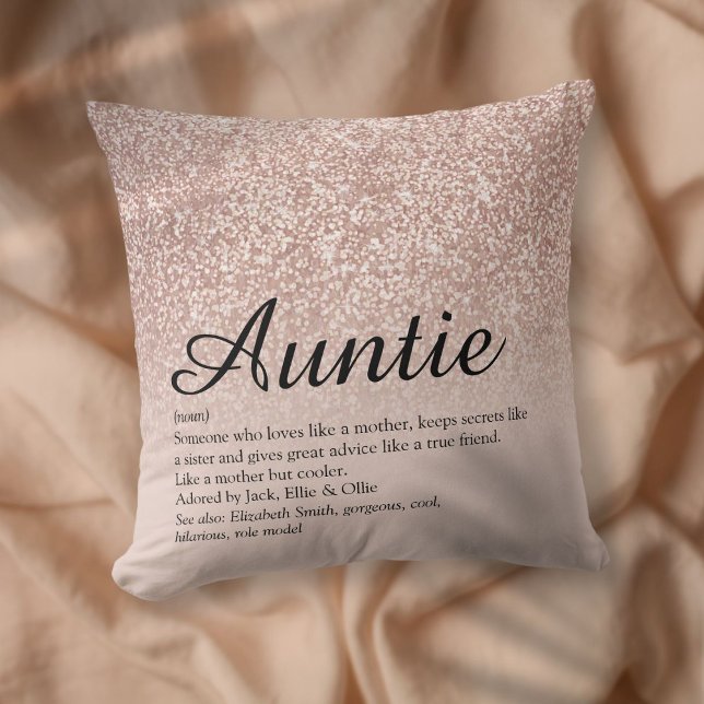 Beste Tante Tante Tante Definition Rose Gold Glitz Kissen (Best Ever Aunt Auntie Definition Rose Gold Glitter Throw Pillow)