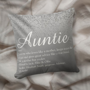 Beste Tante Tuntie Definition Silver Glitzer Kissen