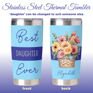 Beste Tochter aller Zeiten Gerbera Blumen blau Thermobecher