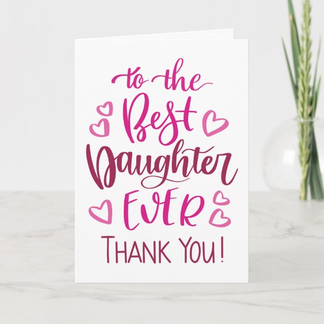 Beste Tochter je Danke Typografie in Rosa Karte (Vorderseite)