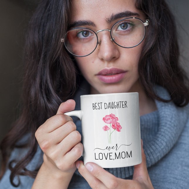 Beste Tochter je | Hübsche rosa Blume Kaffeetasse (Von Creator hochgeladen)