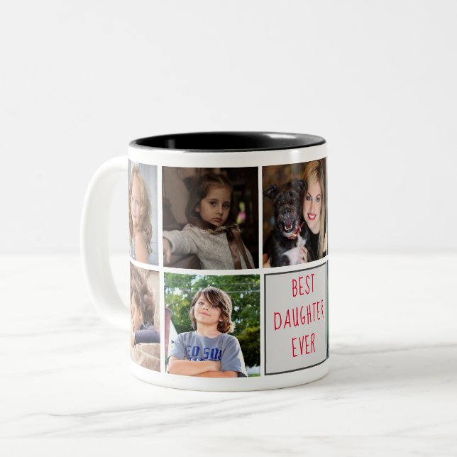 Beste Tochter je Monogram Fotolage Trendy Zweifarbige Tasse (Vorderseite Links)