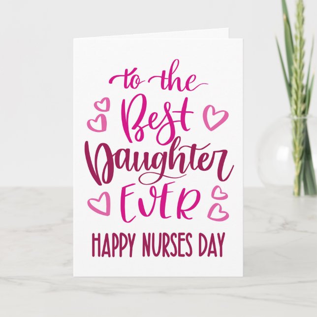 Beste Tochter je Nurses Day Typografie in Pink Karte (Vorderseite)