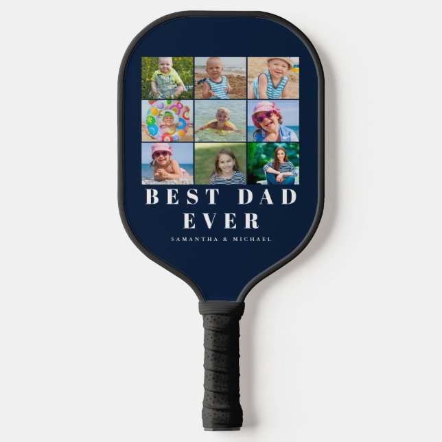 Beste Vater-FotoCollage Pickleball Schläger (Vorderseite)