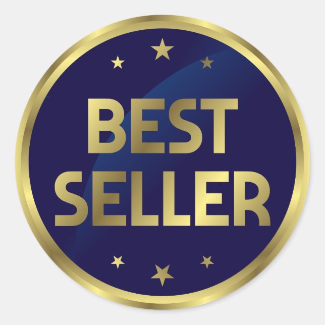 Beste Verkäufer Blau und Gold Runder Aufkleber (Vorderseite)