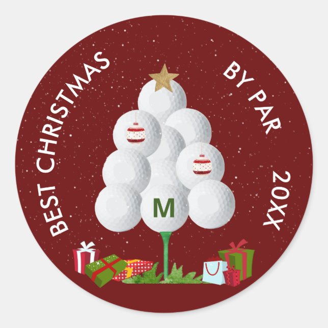Beste Weihnachten von Par Golf Ball Tree Ursprüngl Runder Aufkleber (Vorderseite)