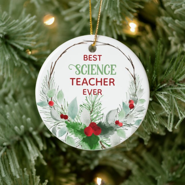 Beste Wissenschaftslehrerin - Blumenrahmen Keramik Ornament (Baum)