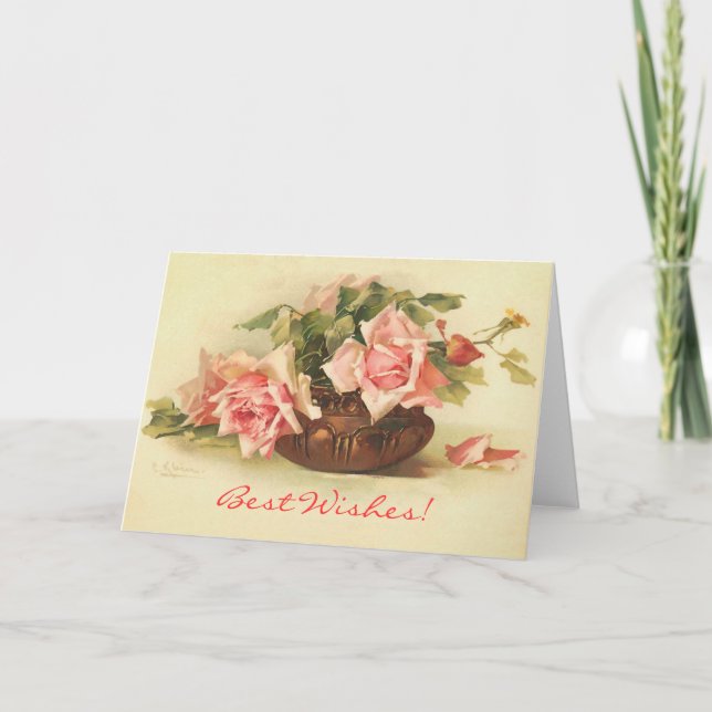 Beste Wunsch-Vintage Rosen-Karte Karte (Vorderseite)