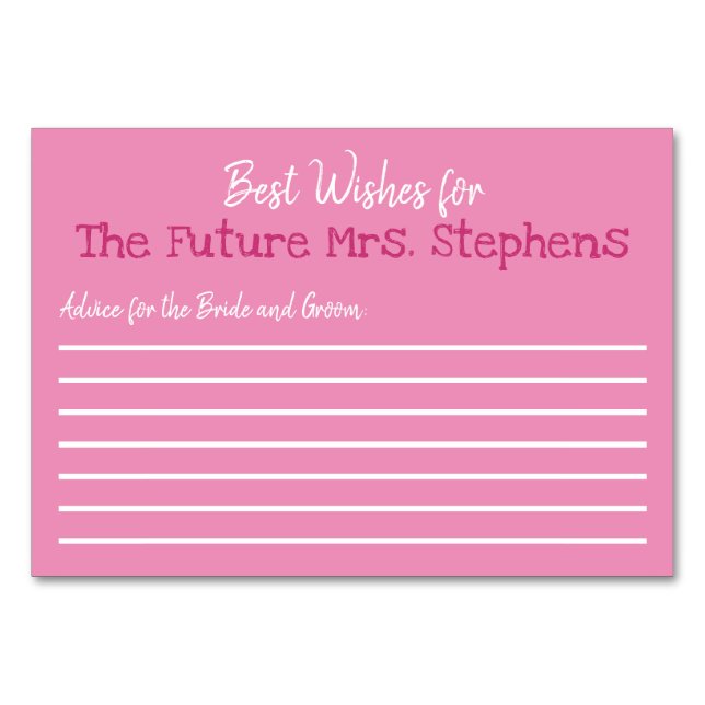 Beste Wünsche für das Bride Brautparty Game Tischnummer (Vorderseite)