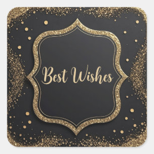 Beste Wünsche Goldener Schwarzer Glitzer Quadratischer Aufkleber