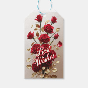 "Beste Wünsche" mit Rote Rosen und Gold-Blätter Geschenkanhänger