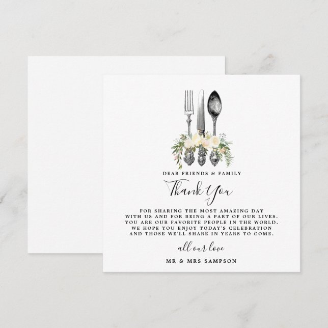 Besteck Blumenhochzeit danke Ihnen Empfang-Karte Einladung (Vorne/Hinten)