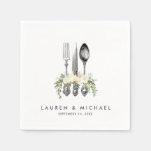 Besteck Elfenbein Blumengrün Hochzeitsnapkins