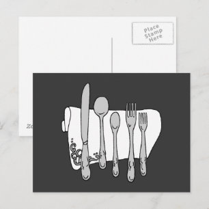 Besteck Schwarz Weiß Kunst Postkarte