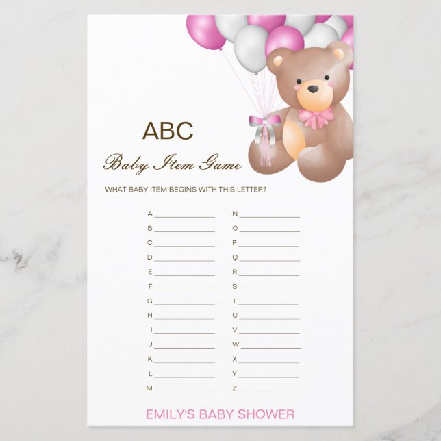 Bestellbare Alphabet Babyartikel Babydusche Spiel (Vorderseite)
