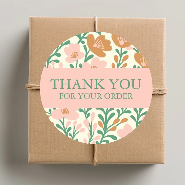 Bestellen DANK Niedliche, rosa Blume Runder Aufkleber (Order THANK YOU Cute Custom Pink Floral Flowers Classic Round Sticker
)