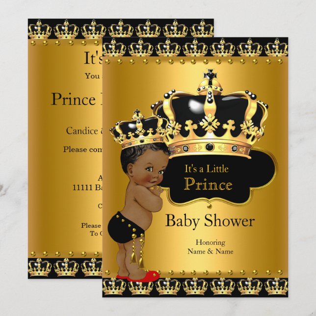 Bestellen Sie Prince Baby Dusche Red Black Gold Einladung (Vorne/Hinten)