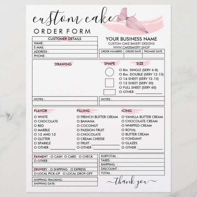 Bestellformular für Kuchen von Pink Bakery Flyer (Vorne)