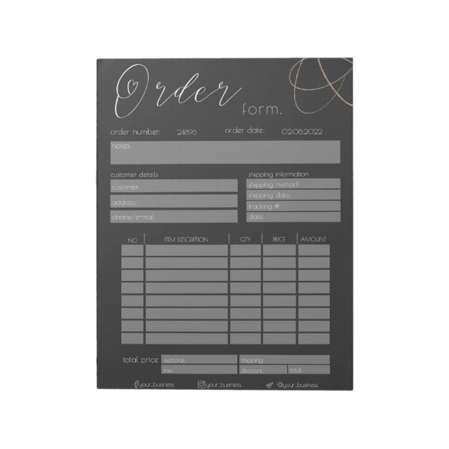 Bestellformular für Schwarz/Weiß-Glitzer Notizblock (Rotiert)