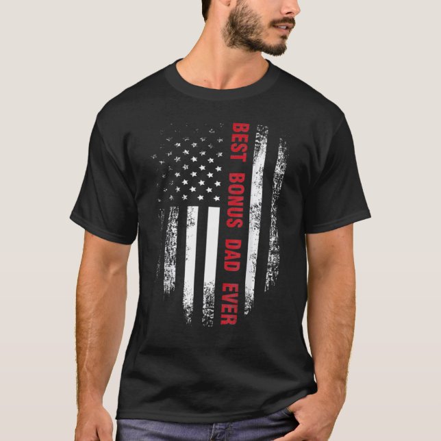 Bester Bonus-Vater je amerikanische Flagge T-Shirt (Vorderseite)