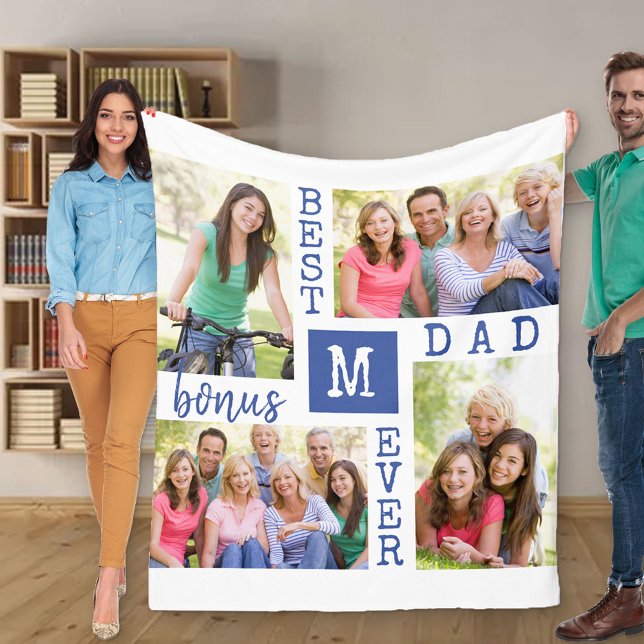 Bester Bonus-Vater je bearbeitbar Jahr 4 Foto Blau Fleecedecke (Von Creator hochgeladen)