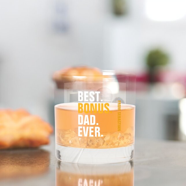 Bester Bonus-Vater je Personalisiertes Foto und Te Whiskyglas (Best Bonus Dad Ever Personalized Photo and Text Whiskey Glass from Ricaso. Stepfather gift ideas)