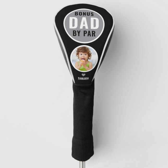 Bester Bonus Vater Par Golfgeschenk Name Foto Schw Golf Headcover (Vorderseite)
