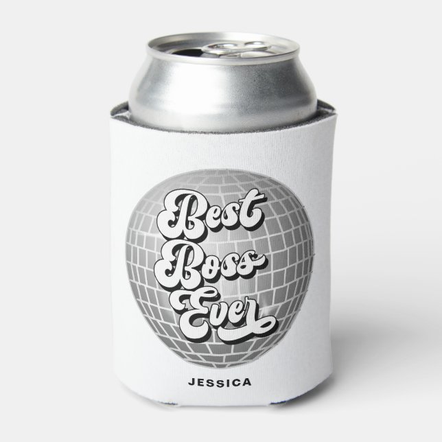 Bester Boss je | Silver Disco Ball | INDIVIDUELLE  Dosenkühler (Kanne Vorderseite)