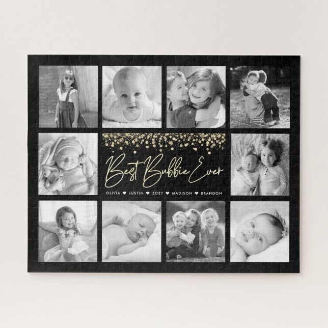 Bester Bubbie je 10 Foto Collage Gold Glitzer (Horizontal)