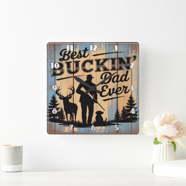 Bester Buckin-Vater: Jäger, Rehe, Hund Quadratische Wanduhr (Zuhause)