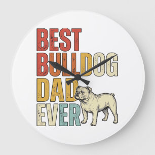Bester Bulldoggen-Vater überhaupt Vintage-Gravur-S Große Wanduhr