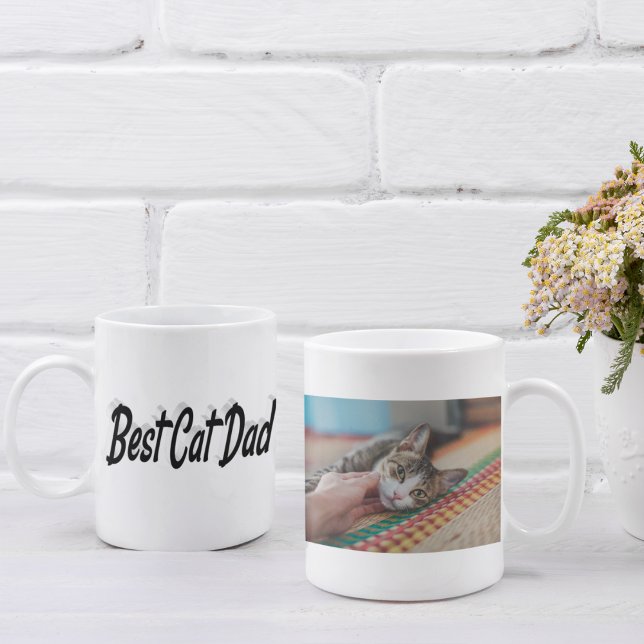 Bester Cat Vater Foto Schwarzer Text Kaffeetasse (Von Creator hochgeladen)