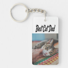 Bester Cat Vater Foto Schwarzer Text Schlüsselanhänger
