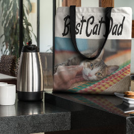 Bester Cat Vater Foto Schwarzer Text Tasche