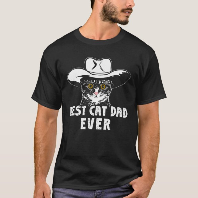 Bester Cat Vater je Cowboy Cat Country Style Hat C T-Shirt (Vorderseite)