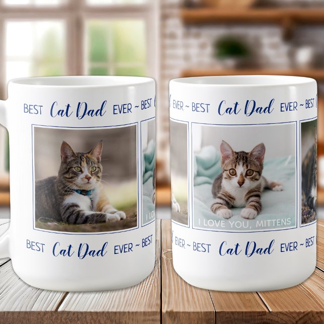 Bester Cat Vater je Custom 3 Foto Collage Kaffeetasse (Von Creator hochgeladen)