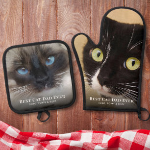 Bester Cat Vater je Foto Ofenhandschuh & Topflappen-Set
