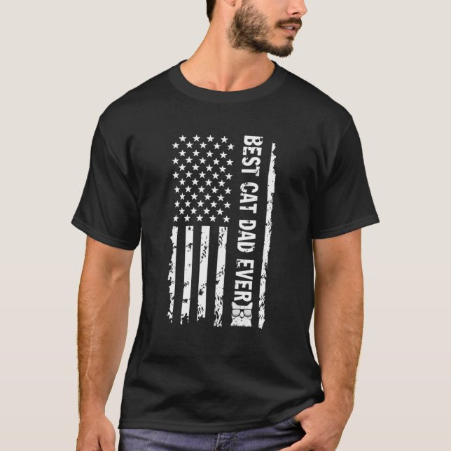 Bester Cat-Vater je US-amerikanische Flagge für Va T-Shirt (Vorderseite)