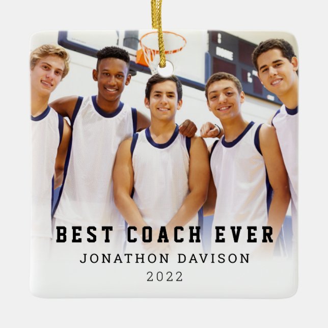 Bester Coach je Name Team Foto Overlay Keramik ode Keramikornament (Vorderseite)