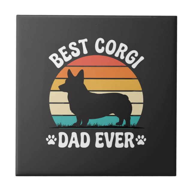Bester Corgi-Vater überhaupt Retro-Hund Fliese (Vorderseite)