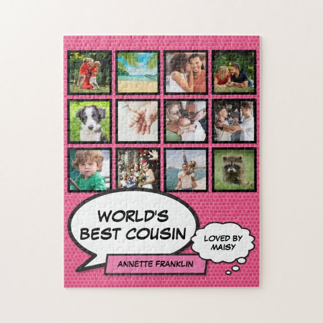 Bester Cousin 12 Foto Collage Pink Fun Comic (Vertikal)