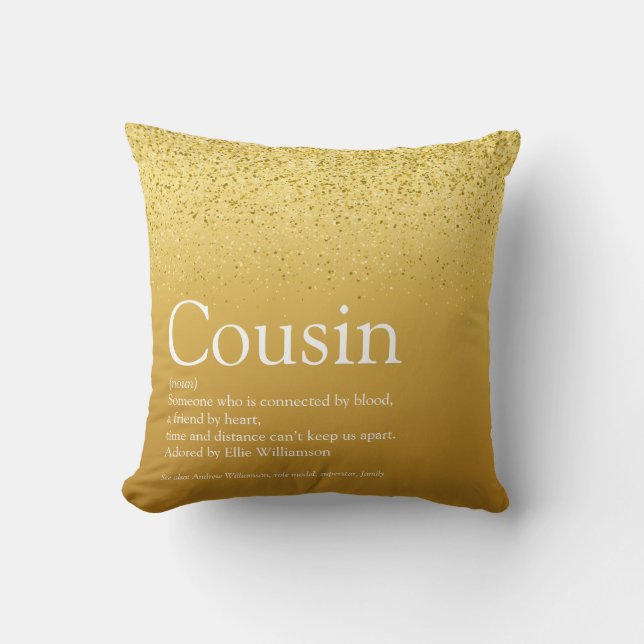 Bester Cousin Definition Glitzy Gold Glitzer Kissen (Vorderseite)