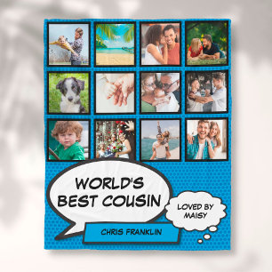 Bester Cousin der Welt 12 Foto-Comic Blau Spaß Fleecedecke